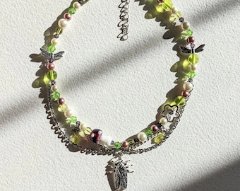 CICADA BUG handmade beaded necklace /fairycore whimsigoth fairy forest whimsical cottagecore goblincore autum insect garden mushroom earthy