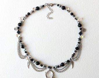 MUSIC LUVR handmade beaded necklace / stars swirls angelcore wings gothcore alt alternative cyber sparkle glass crystal headphones angel