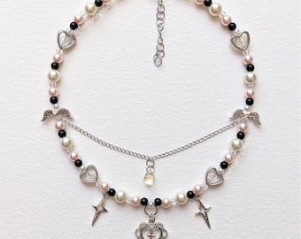 ALTERLIFE handmade beaded necklace / gothcore fairycore whimsigoth fairy angelcore goth alt angel cross dark academia star