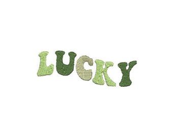 Peut inclure: Patch brodé avec le mot "LUCKY" en lettres vertes et vert clair.