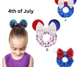 Scrunchie Mouse Ears, Hair Accessories, 4th of July, USA Theme Party, Headbands, Elastic, Party Favors, Gift Bags
