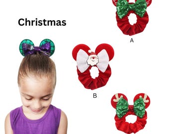 Christmas Scrunchie Mouse Ears, Hair Accessories, Characters Theme Party, Headbands, Elastic, Party Favors, Gift Bags