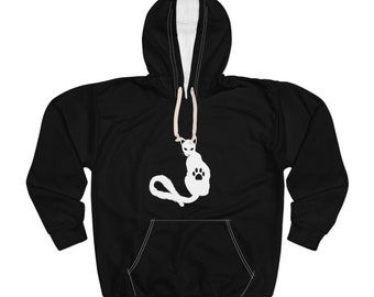 White Cat Pullover Hoodie | Cat themed hoodie | Gothic Hoodie Design Hoodie | Cozy Hoodie