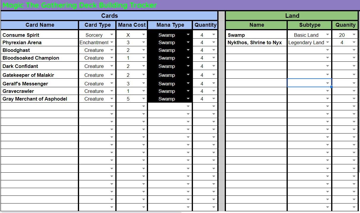 Magic the Gathering Excel Deck Building Template Etsy