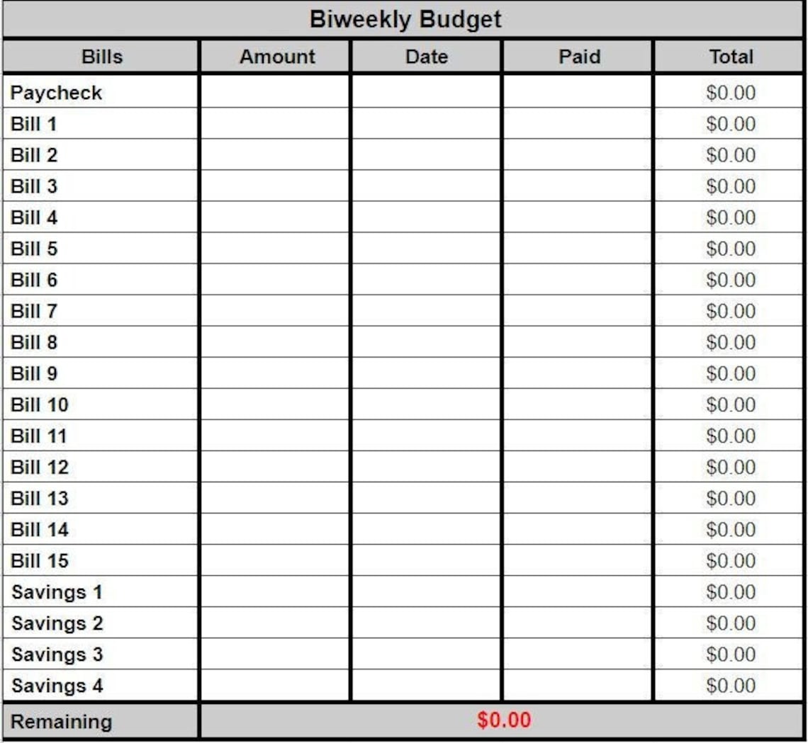 Simple Biweekly Budget Excel Spreadsheet Template Etsy Simple Biweekly Budget Excel Spreadsheet Template Etsy
