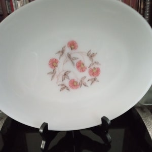 Vintage FIRE King Oval Milk Glass Pink Flowers Serving Tray