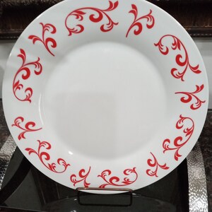 Vintage White Ceramic Plate Red Hand Painted Branches