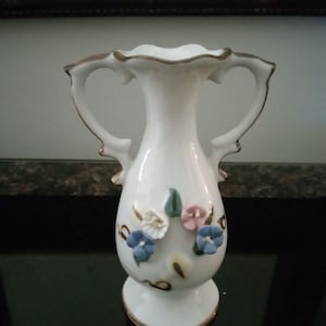 Vintage White Glazed Porcelain 3D Roses Bud Vase