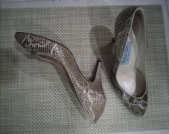 Vintage Roberto Gil cuero serpiente piel bomba tacones zapatos