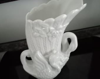 Vintage White Porcelain Double Swan Vase