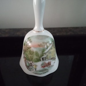 Vintage CURRIER Ives Bell Displaying Winter Carriage  Men Dog Home