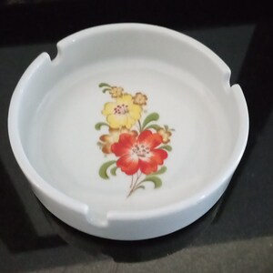 Vintage Hand Painted Porcelain Floral Ash Tray
