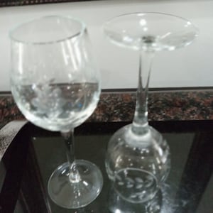 Vintage Etched Floral Cut Crystal Wine Glasses