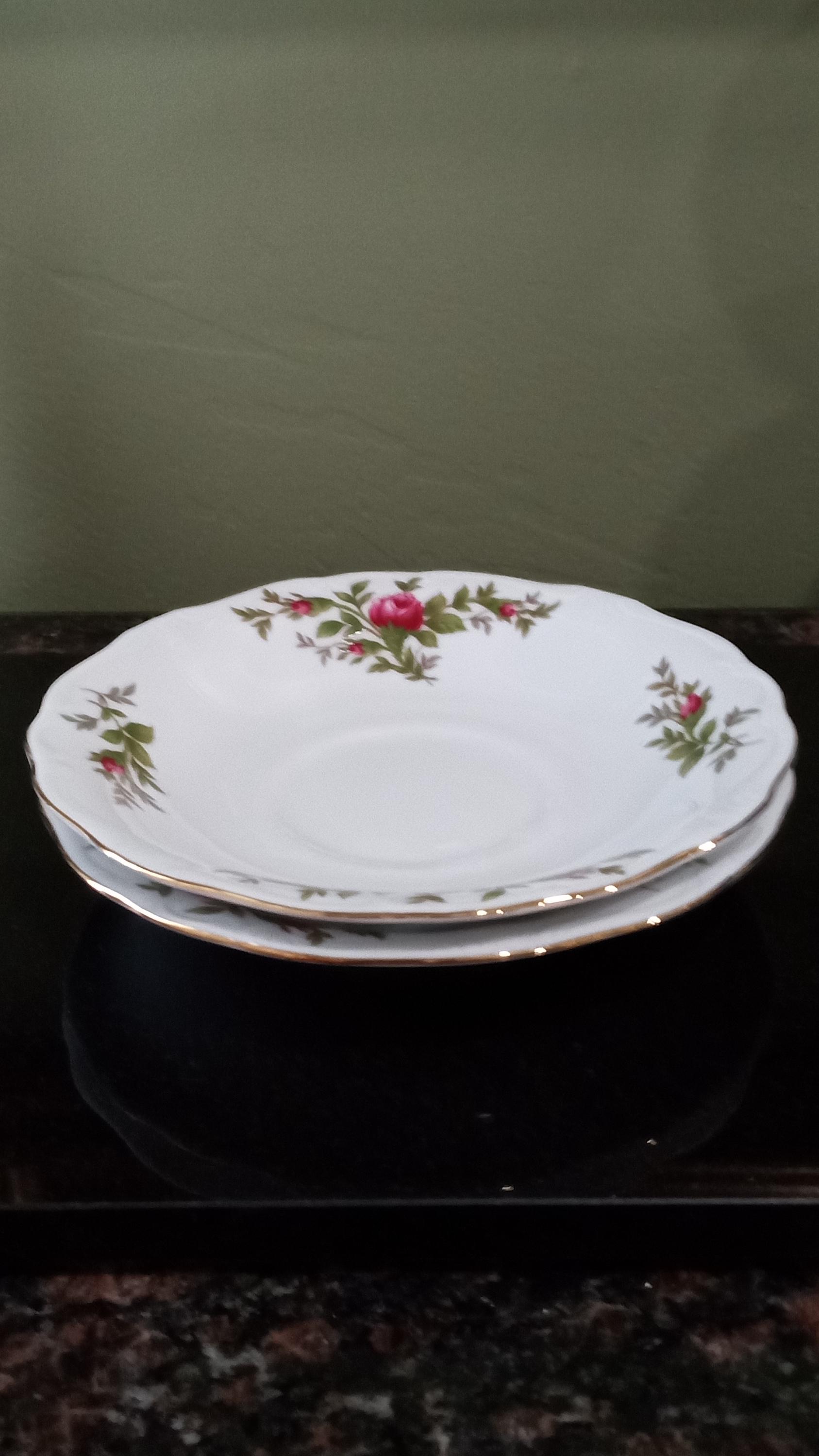 Vintage JOHANN HAVILAND Moss Rose Pattern Saucers