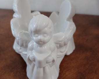 Vintage Porcelain PILLAR or Table CANDLE Holder With Singing Girls