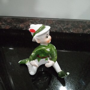 Vintage Christmas Pixie Elves Figurines Red And Green Sitting