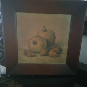 Vintage Wood Framed HENK Bog Still Fruit Wall Hanging