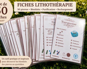 Lot de 50  fiches lithothérapie plastifiées pour connaître les bienfaits des pierres naturelle,pour apprendre la lithothérapie