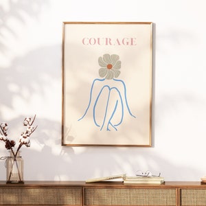 Trendy Feminine Line Art Printable, Motivational Printable, Positive Affirmation Art,  Have Courage, Self Empowerment Decor, Gifts For Her
