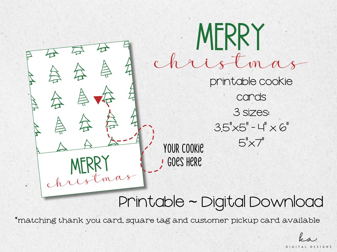 PRINTABLE merry Christmas Cookie Card Christmas Tree Red green Digital ...