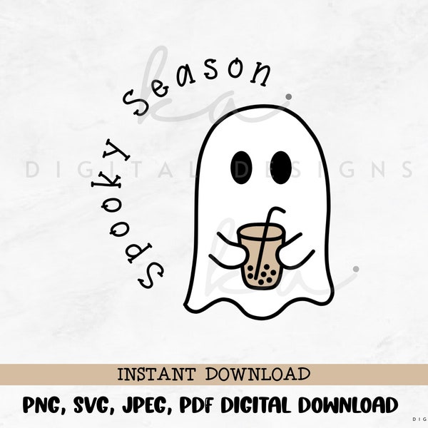 Spooky Season PNG/SVG/JPEG/pdf, digital download, sublimation, ghost with boba, ghost with coffee, halloween shirt