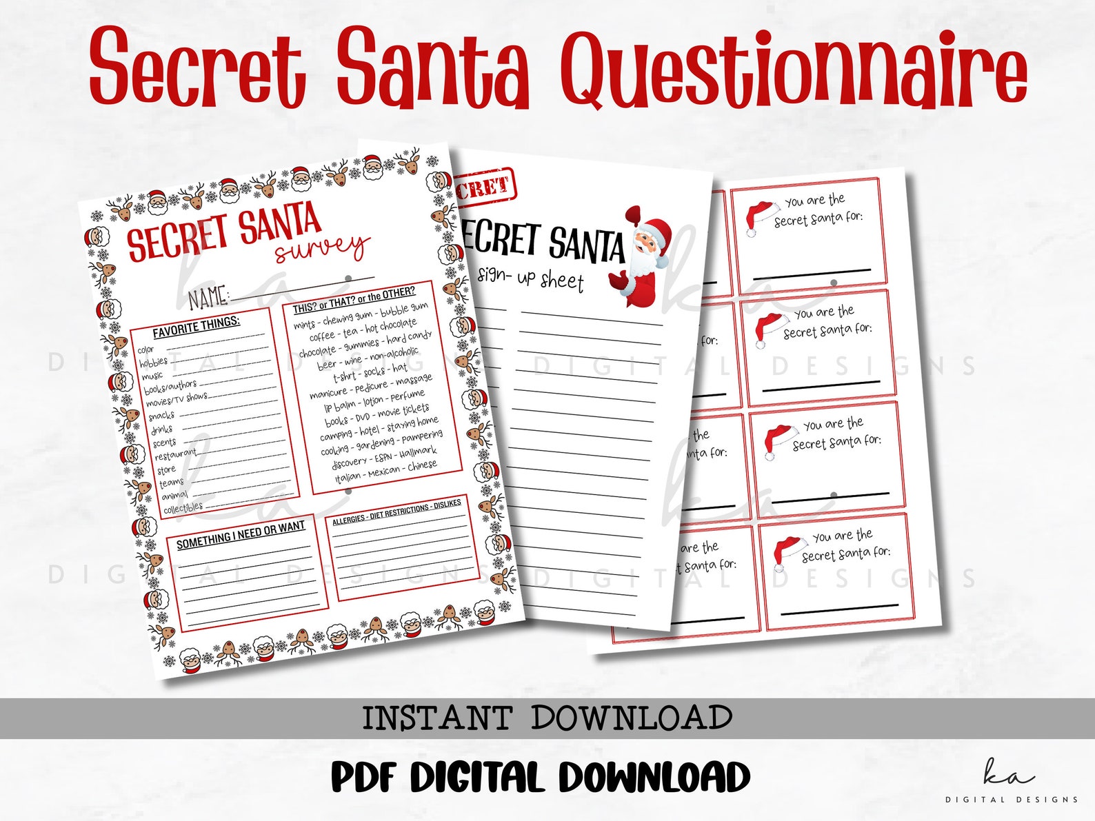 PRINTABLE Secret Santa Questionnaire PDF Instant Digital - Etsy