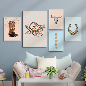 Western Wall Gallery, Space Cowgirl Prints, Set of 5 Prints, Western Wall Art Printable, Wall Art Gallery Digital Download, Retro Cowgirl