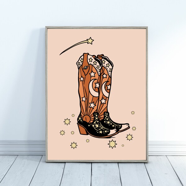 Cowgirl Boots Western Wall Art, Unique Cowgirl Wall Art, Boho Western Wall Art, Western Print, Retro Wall Art, Boho Cowgirl Wall Art