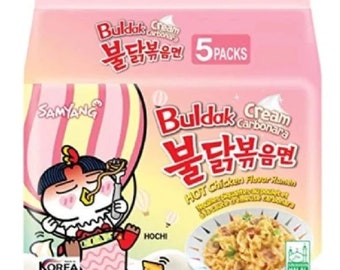 Ramen Buldak de Samyang - Crème de poulet piquante saveur carbonara 140 g - Paquet de 5 - Halal