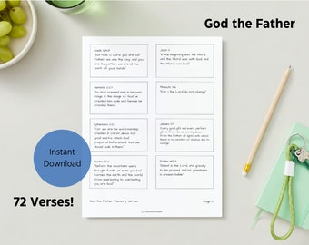 72 tarjetas de memoria con versículos bíblicos imprimibles sobre Dios Padre