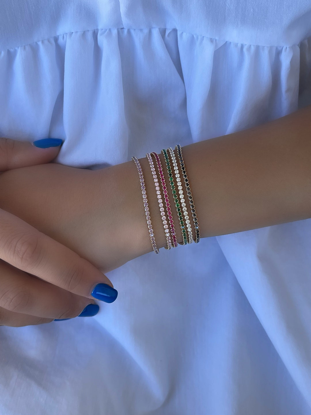 14K Gold Colored Stones Tennis Bracelets, Christmas Gift, Woman