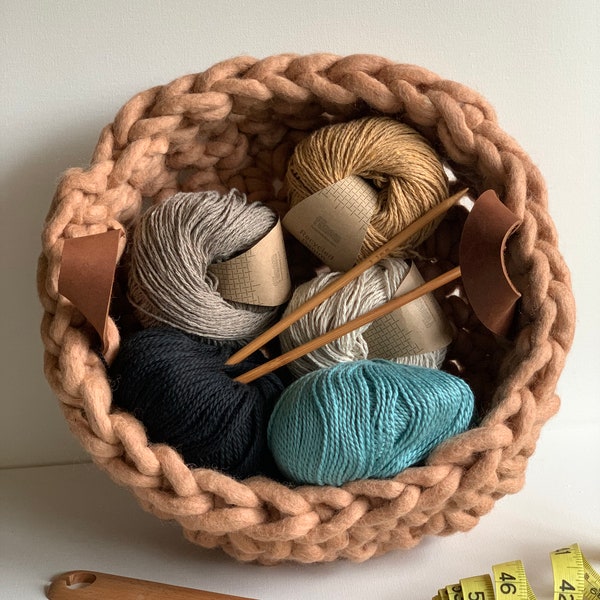 Felted Wool Basket with Leather Handles