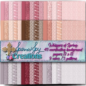 Whispers of Spring - 45 digital 12 x 12 background textured papers.  Part of the Whispers of  Spring Cherry Blossom collection. High quality