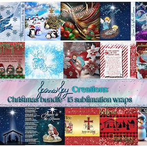 Christmas Tumbler Sublimation Wraps: 15 Designs (JPEG, PNG)