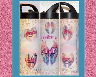 I Believe in Angels Tumbler: Sublimated 20 oz Skinny Tumbler