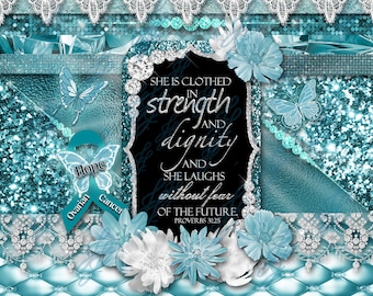 Ovarian Cancer Awareness Tumbler Wrap: Teal Ribbon Design (Digital Download)