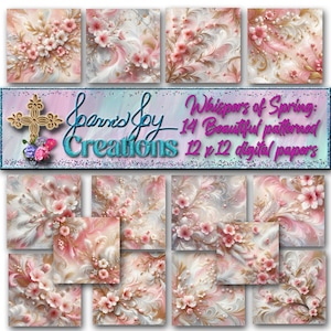 Whispers of Spring cyfrowe papiery wzorzyste 12 x 12. Część kolekcji Whispers of Spring Cherry Blossom, Butterflies and Paper.