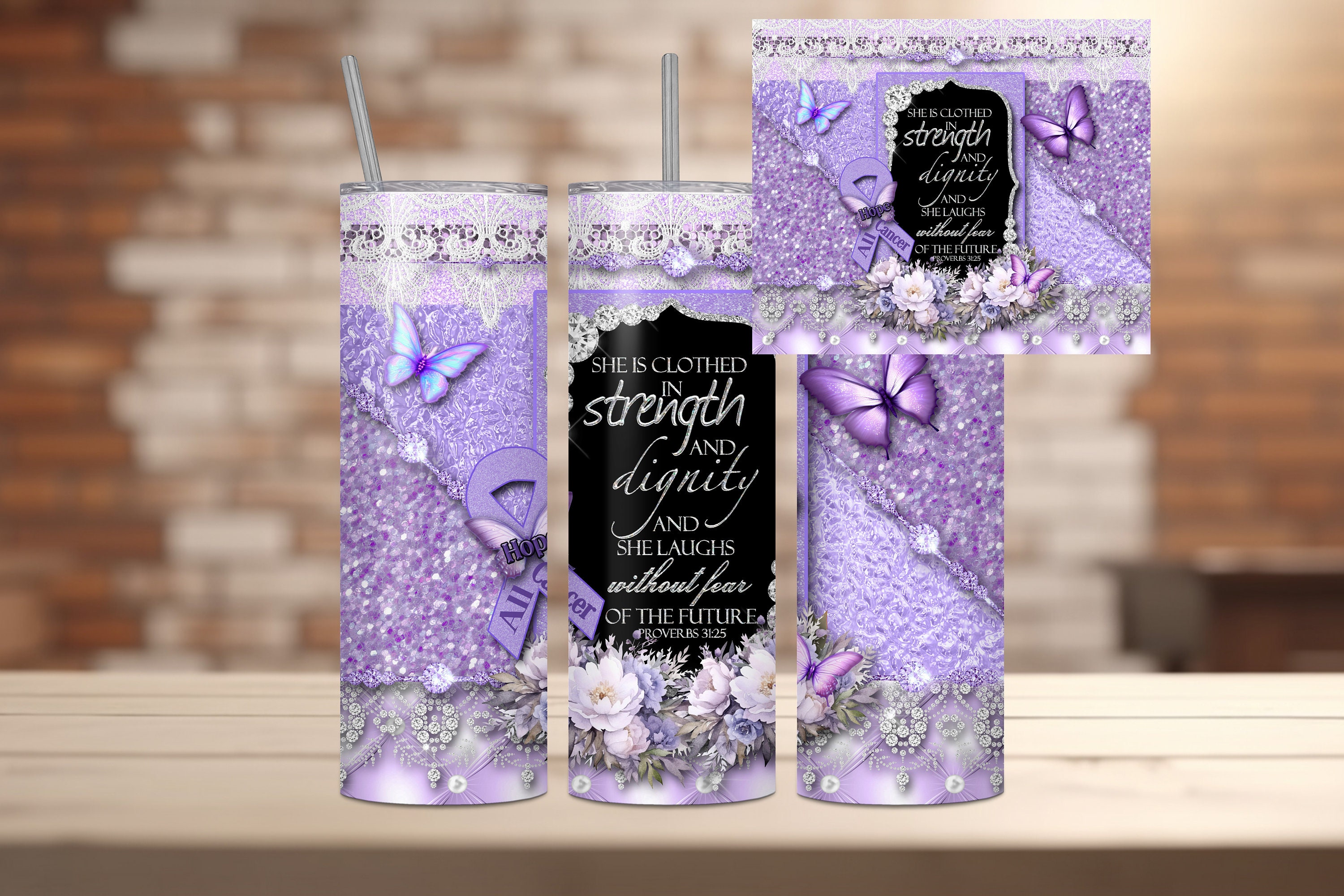 Lavender Cancer Awareness Ribbon 20oz Tumbler Wrap (JPEG, PNG)