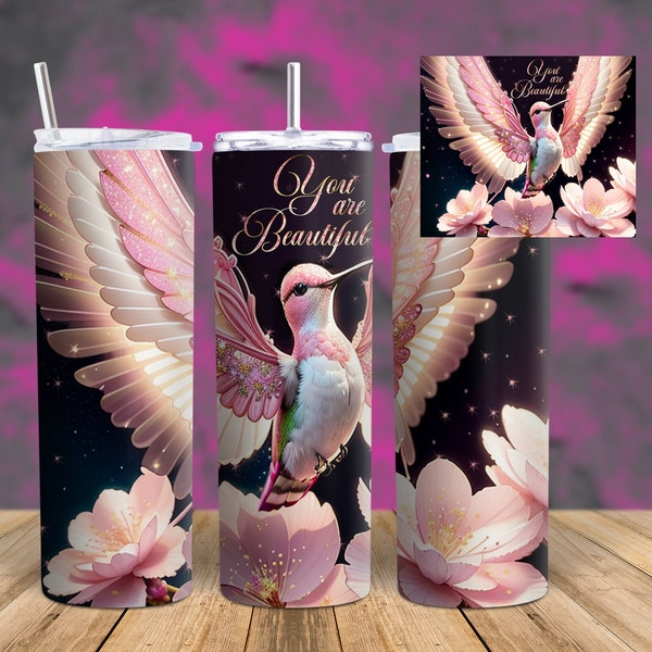 3D exquisite sublimation wrap-super elegant and dainty pink hummingbird.  Reminding you that You are Beautiful.High resolution JPEG and PNG