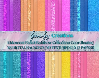 Iridescent Pastel Rainbow Digital Paper: 12x12 Scrapbooking (PNG Files)