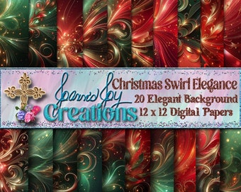 Christmas Swirls Digital Paper: Elegant Scrapbook Backgrounds (12x12 JPEG)