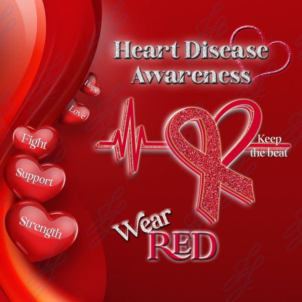 Heart Disease Awareness Wear Red sublimation wrap. High resolution JPEG and PNG files for 18 oz water bottle and 20 oz skinny tumbler