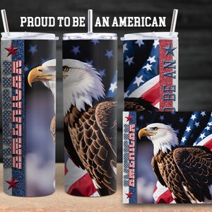 American Eagle Tumbler Sublimation Wrap: Red, White, and Blue (JPEG, PNG)