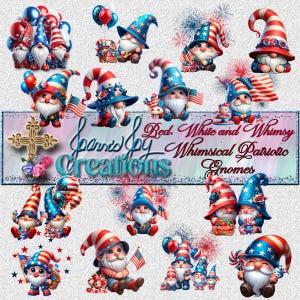 Patriotic Gnome Clip Art: Red White & Blue PNG Files (Digital Download, 4x4in