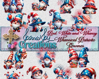 Clip Art di gnomo patriottico: file PNG rossi, bianchi e blu (download digitale, 4 x 4 pollici)