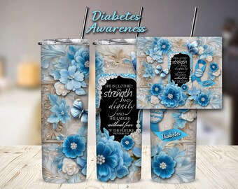3D Floral Diabetes Awareness Tumbler Wrap (Digitale Datei)