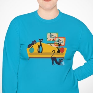 Atomic Cat Long-Sleeve T-Shirt, Cat Lover Gift, Mid Century Modern Shirt, Mid Century Modern Cat Tee, MCM Shirt, Atomic Cat Apparel
