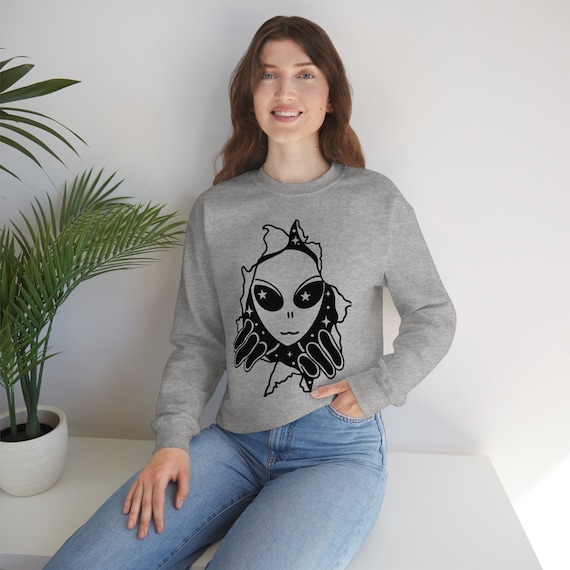 Alien Peeking Sweatshirt Alien Sweater We Are Not Alone