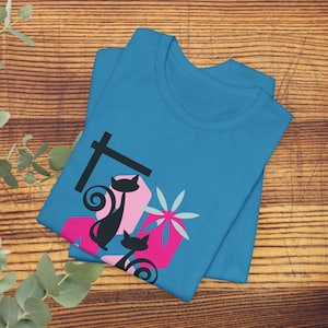 Mid-Century Cats T-Shirt, Cute Mid Century Cat, Retro Atomic Black Cat T-Shirt, MCM Shirt, Cat Lover T-Shirt, Mid Century Modern Cat Shirt