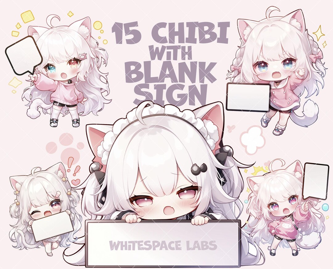 15 Chibi Cat Girl PNG | Cute Anime Catgirl Holding Blank Sign ...